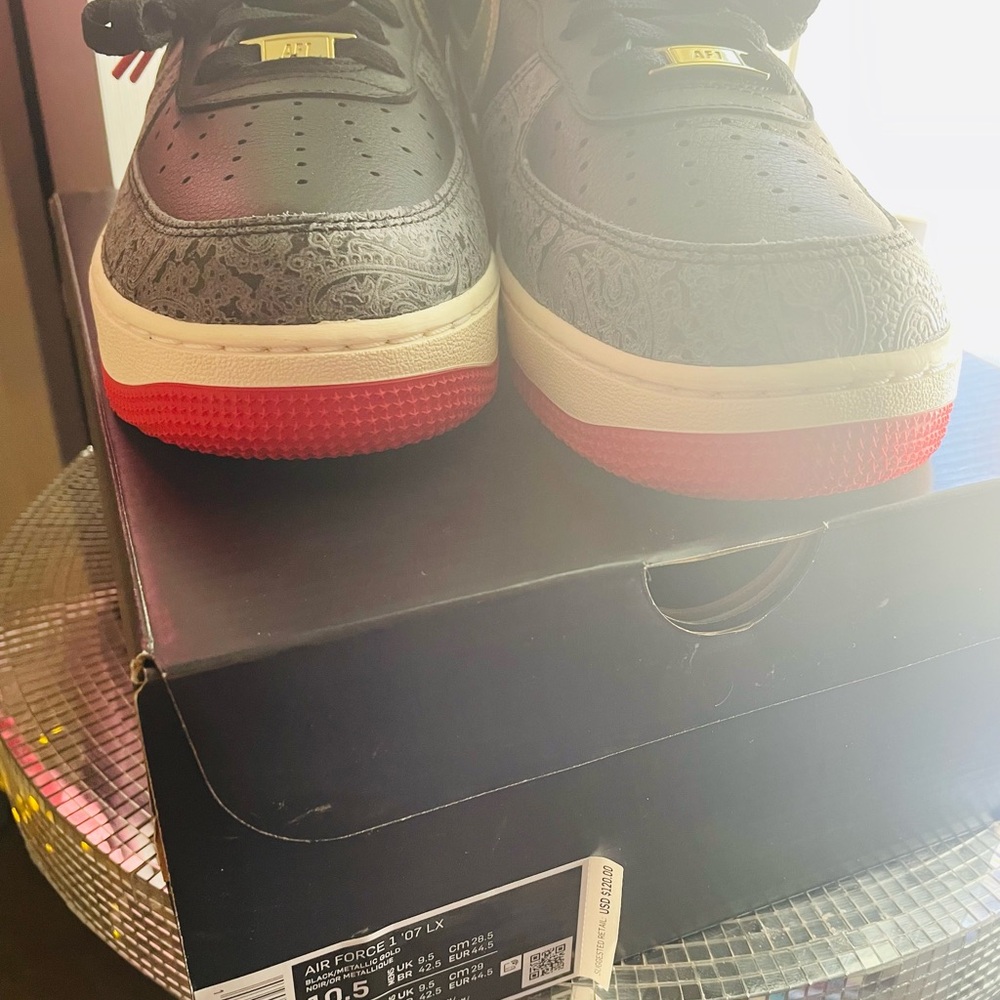 Nike Air Force 1 Black and Gold with Red Accents - Picture 7 of 7